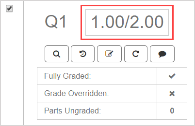 The overall grade for the question is updated in the question pane.